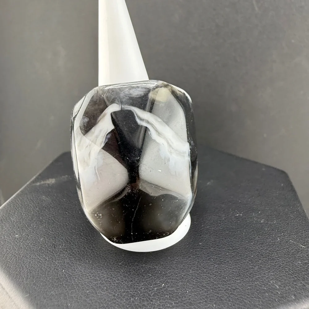 Vintage Resin Statement Ring Black White Marbled Chunky Geometric Size 10.5